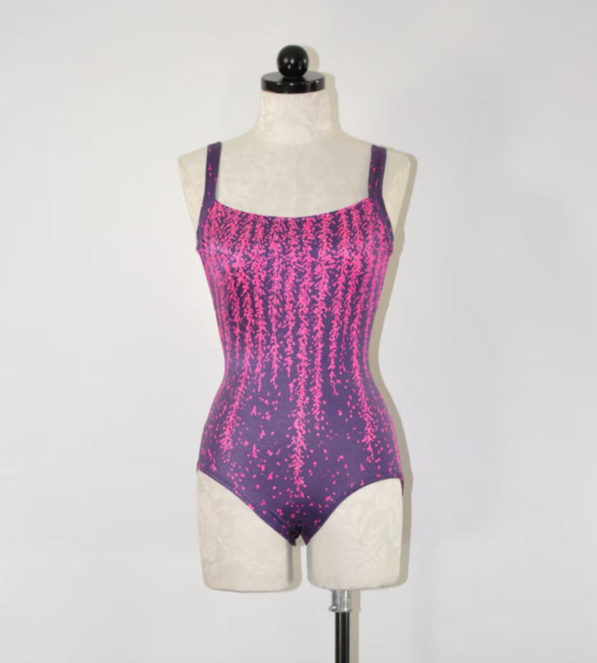 60s Rose Marie Reid Purple Hot Pink Wisteria Backless One Piece Swimsuit Women S