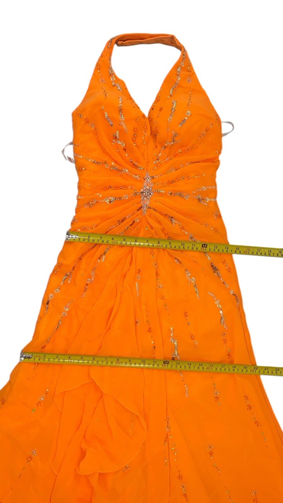 Vtg Y2k Orange Sequin Ruffle Whimsy Balletcore Fairy Coquette Prom Dress Sz 14