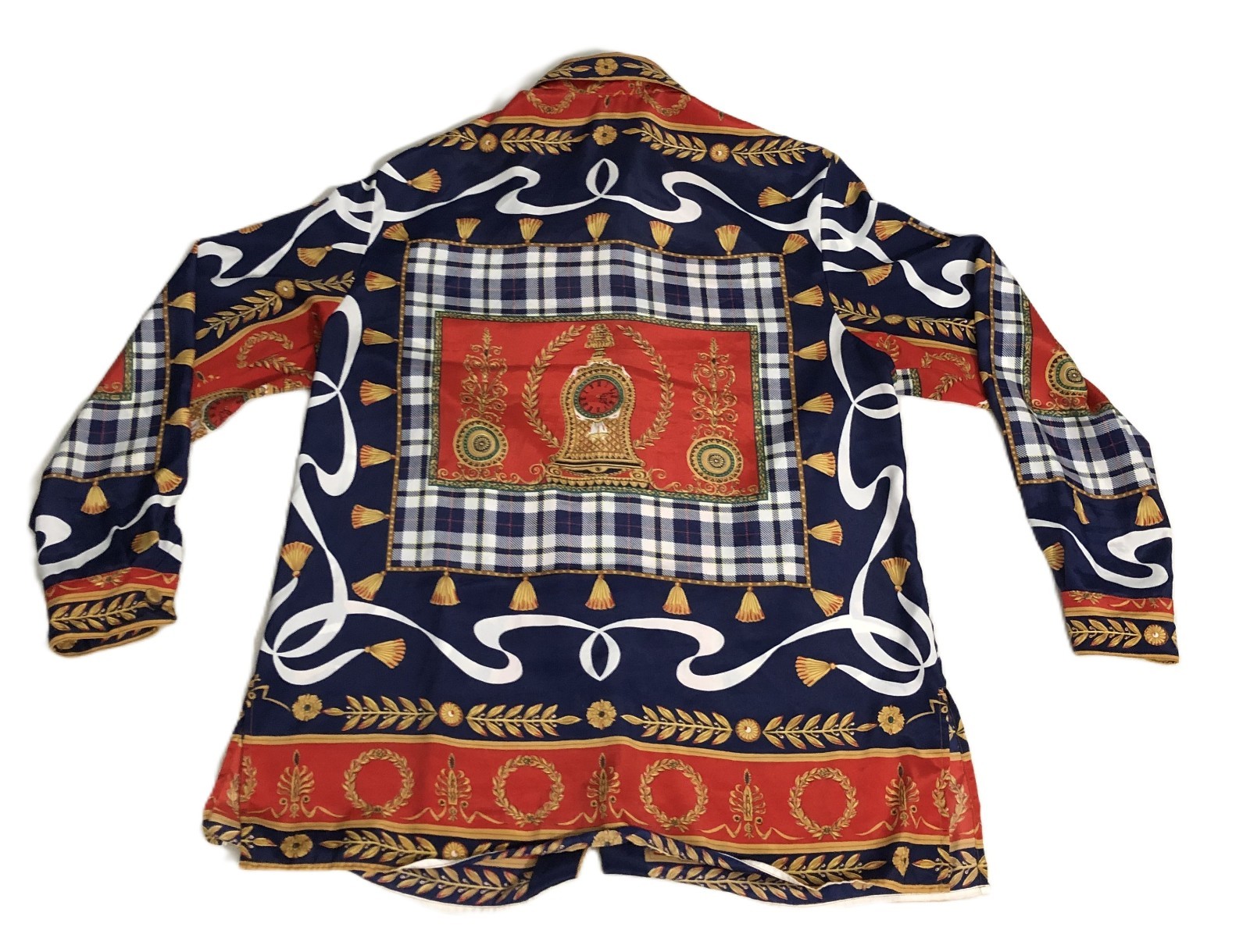 VTG Spencer Jeremy S Bohemian Red Blue Gold Button Up Blouse Vibrant Geometric
