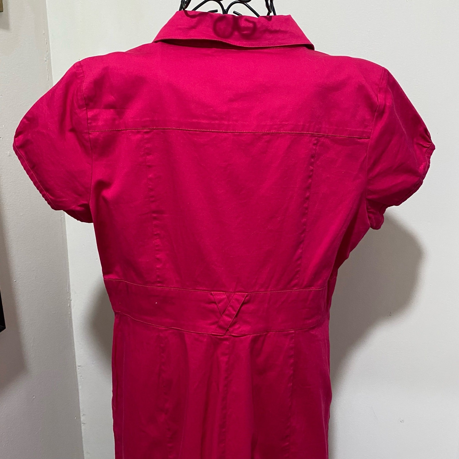 Vintage Robbie Bee Mini Dress Size 12 Fuchsia Pink Snap Closure Collared 1980s