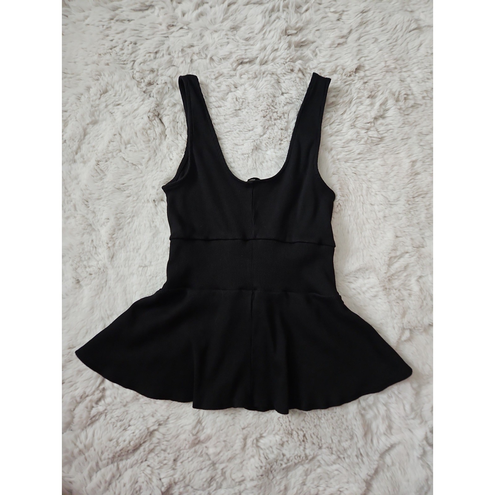Y2K Aesthetic Corset Top Medium Black Peplum Lace Up Ribbed Grunge Streetwear
