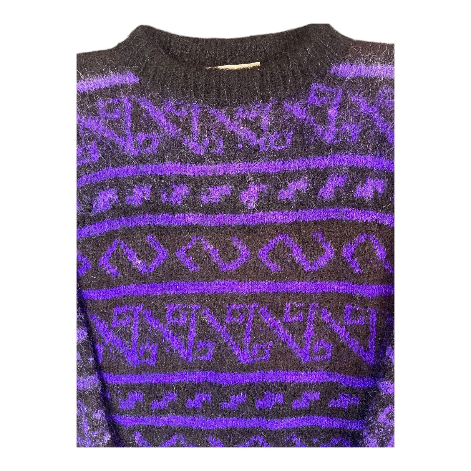 Vintage Andex Alpaca Sweater M Bolivia Handmade Geometric Knit Purple