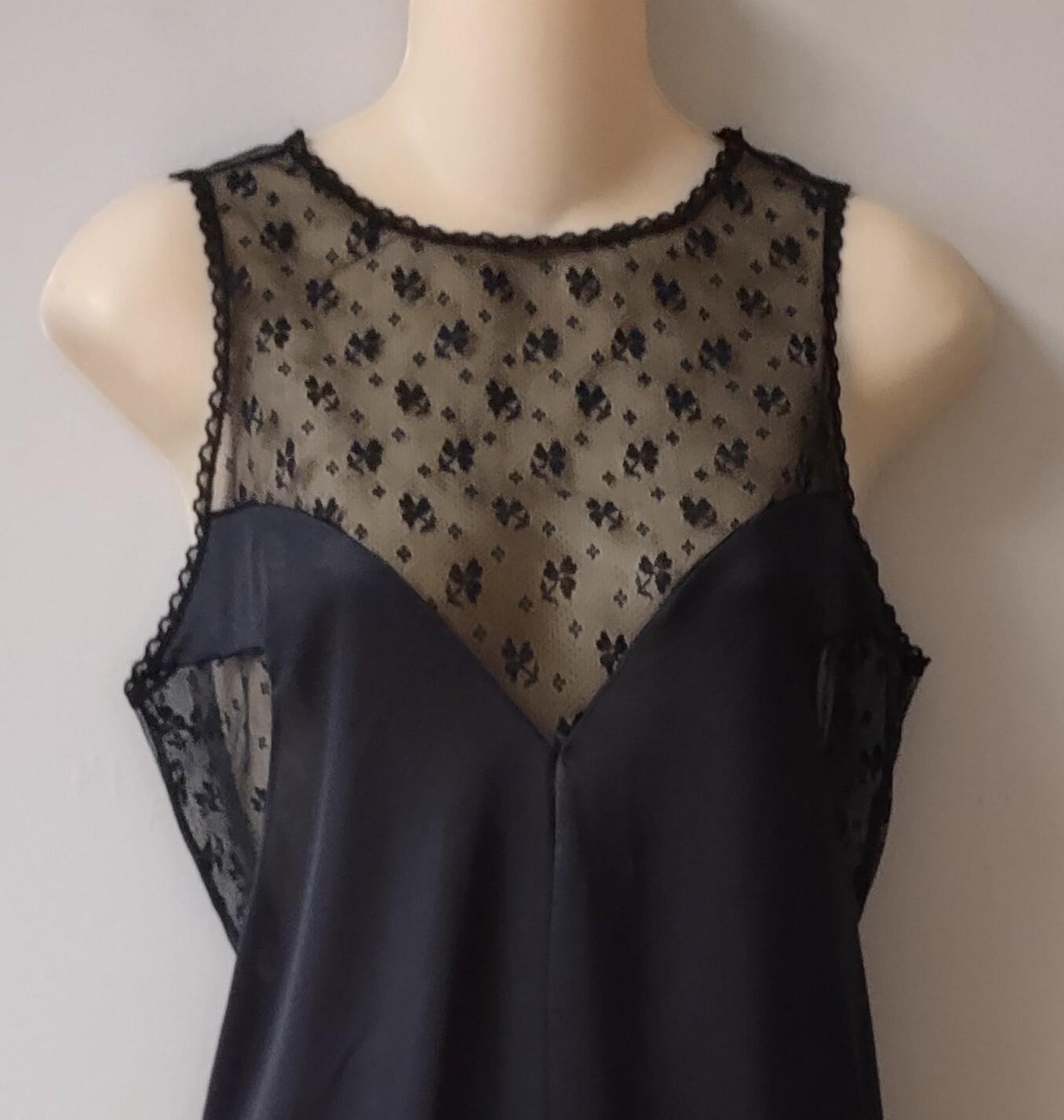 Vintage Jolie Two Black Nylon Sheer Lace Floral Step In Teddy S