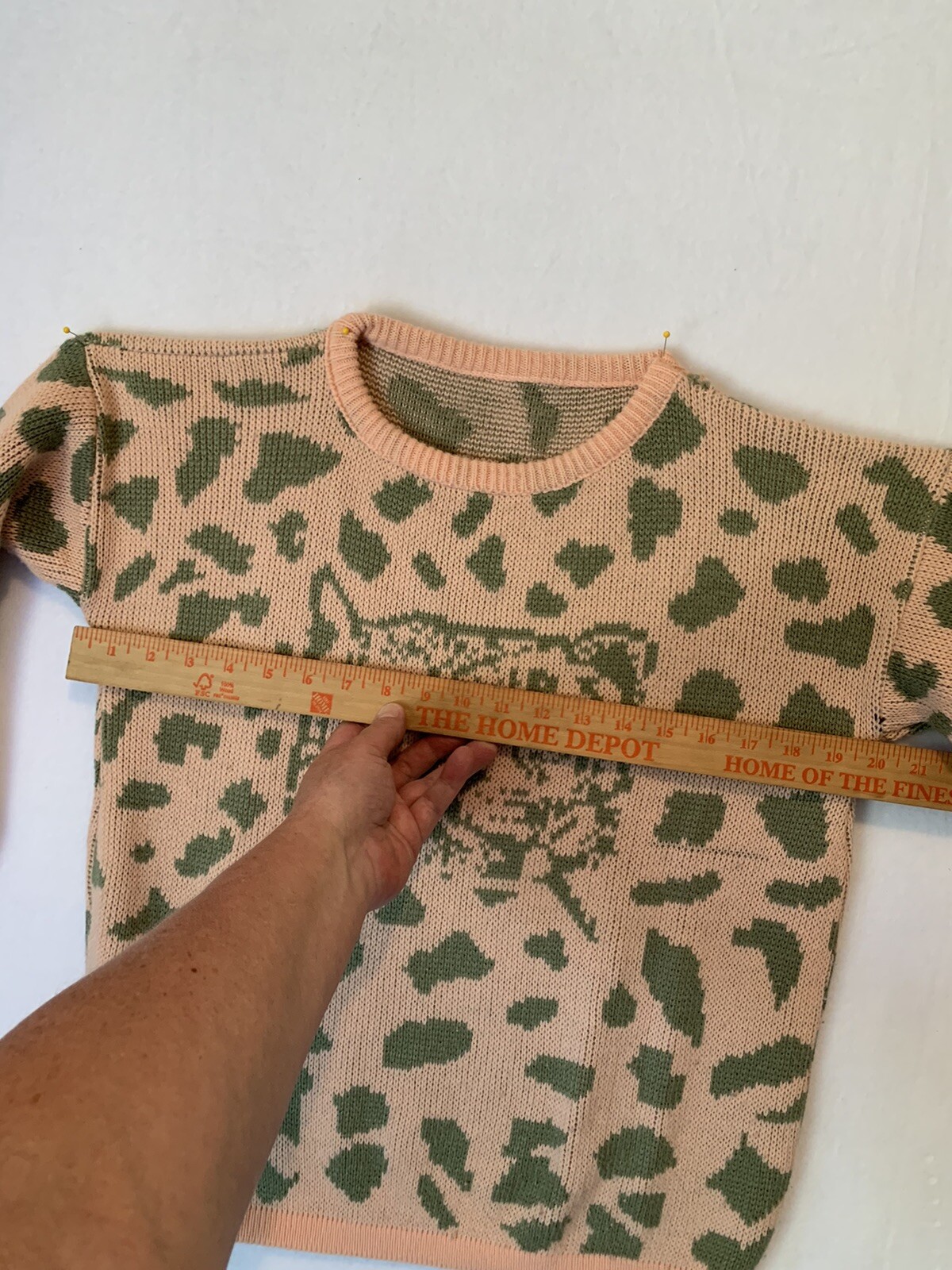 Vintage 80s Precious Knits Leopard Sweater Long Sleeve Pink Green Unmarked FLAW