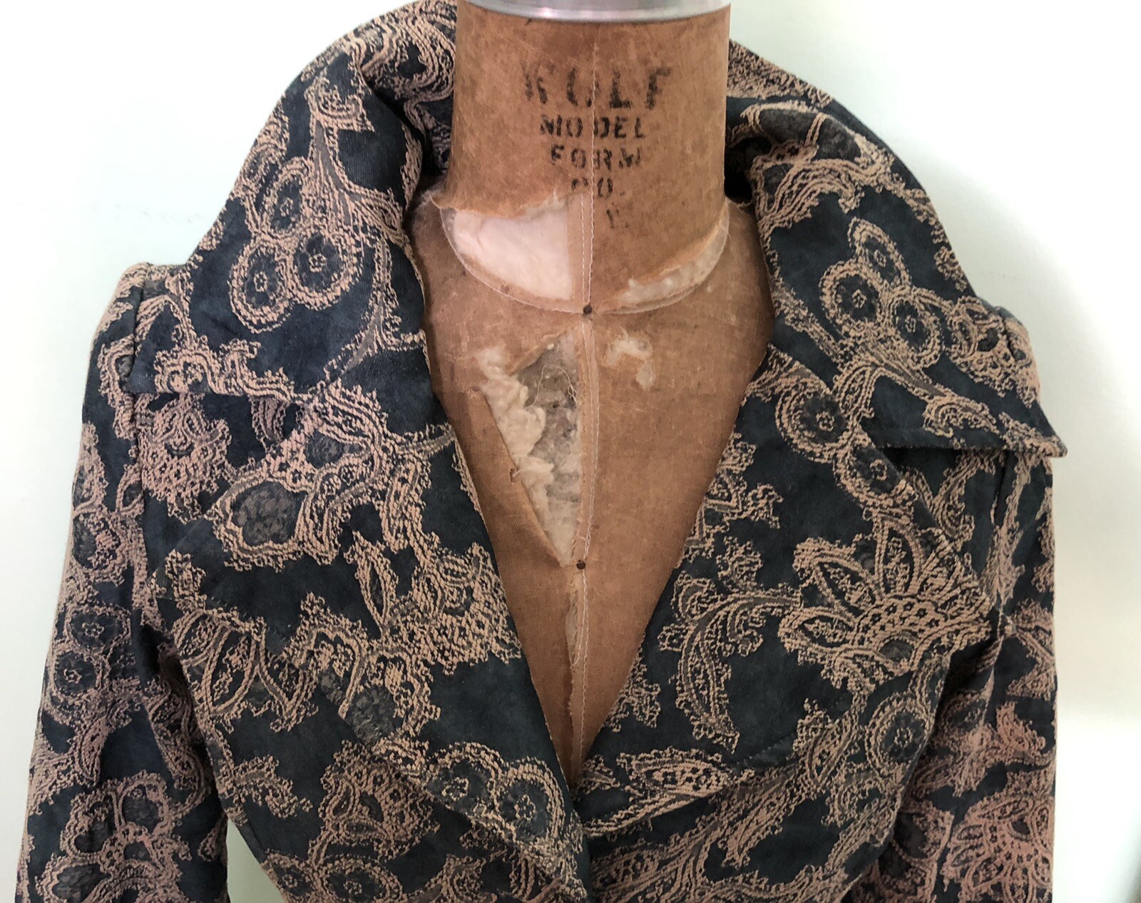 VTG. DOKI-GEKI WOMENS JACKET GRAY BEIGE PAISLEY STRETCHY SIZE S