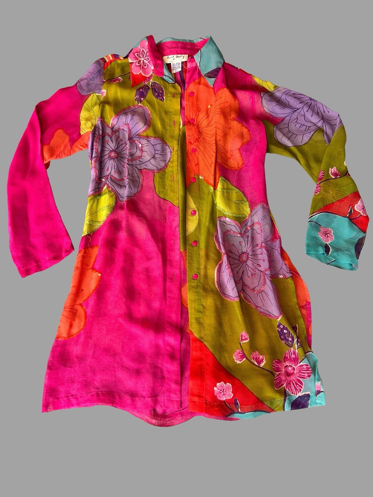 René Derhy Vintage Tank Button Up Set Large Floral 70s Artistic Rare Retro Mod