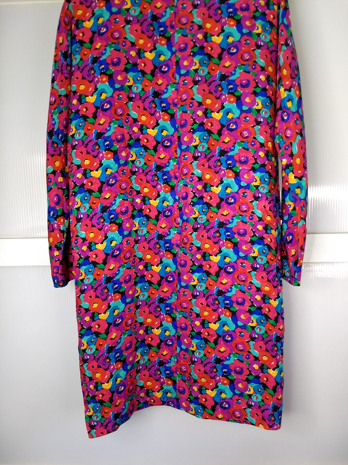 Vintage Carolyne Barton Floral 100% Silk Dress Pink Multicolor Flower Pattern