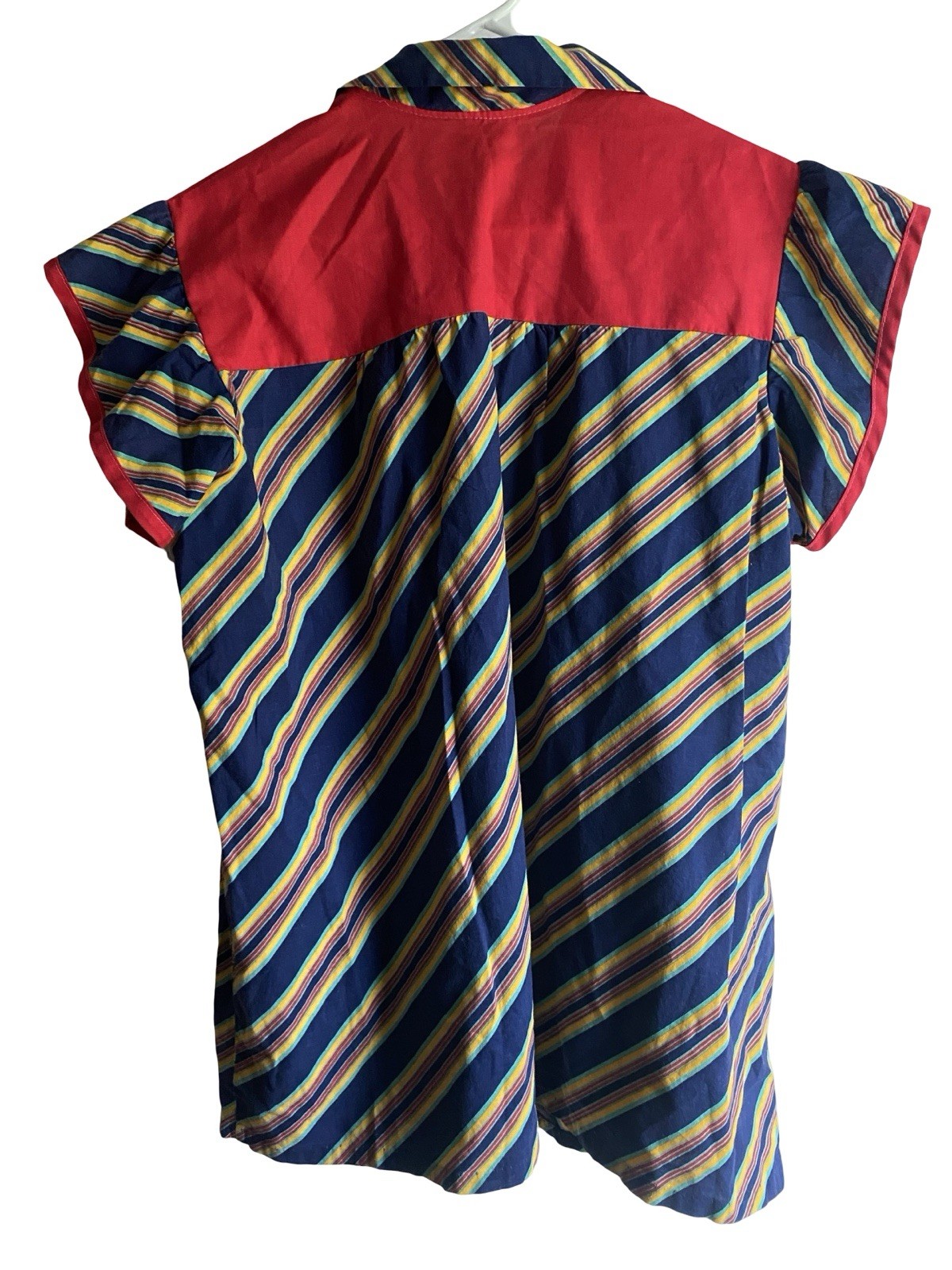 VTG Handmade Retro 60 70s Womens Short Sl Blouse XL-2XL Collar Buttons Pockets