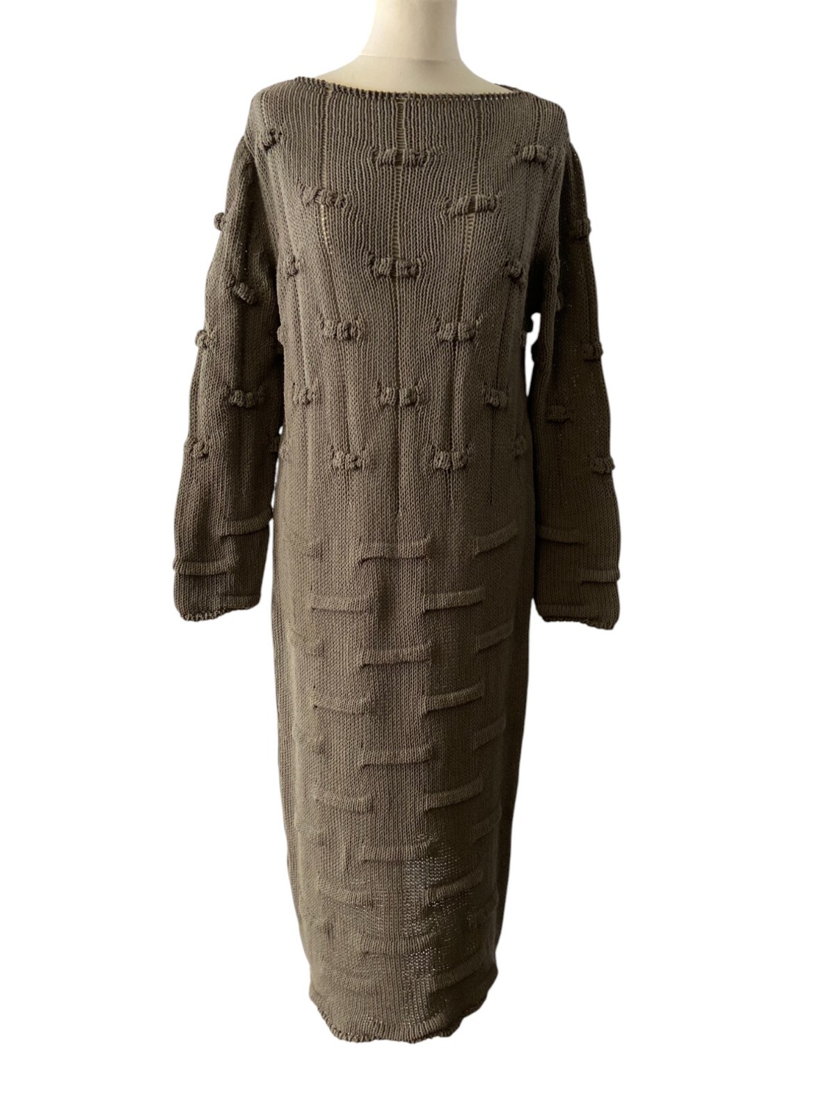Women’s ’90s Vintage knit dress | Taupe cotton day dress made in Italy | Size M