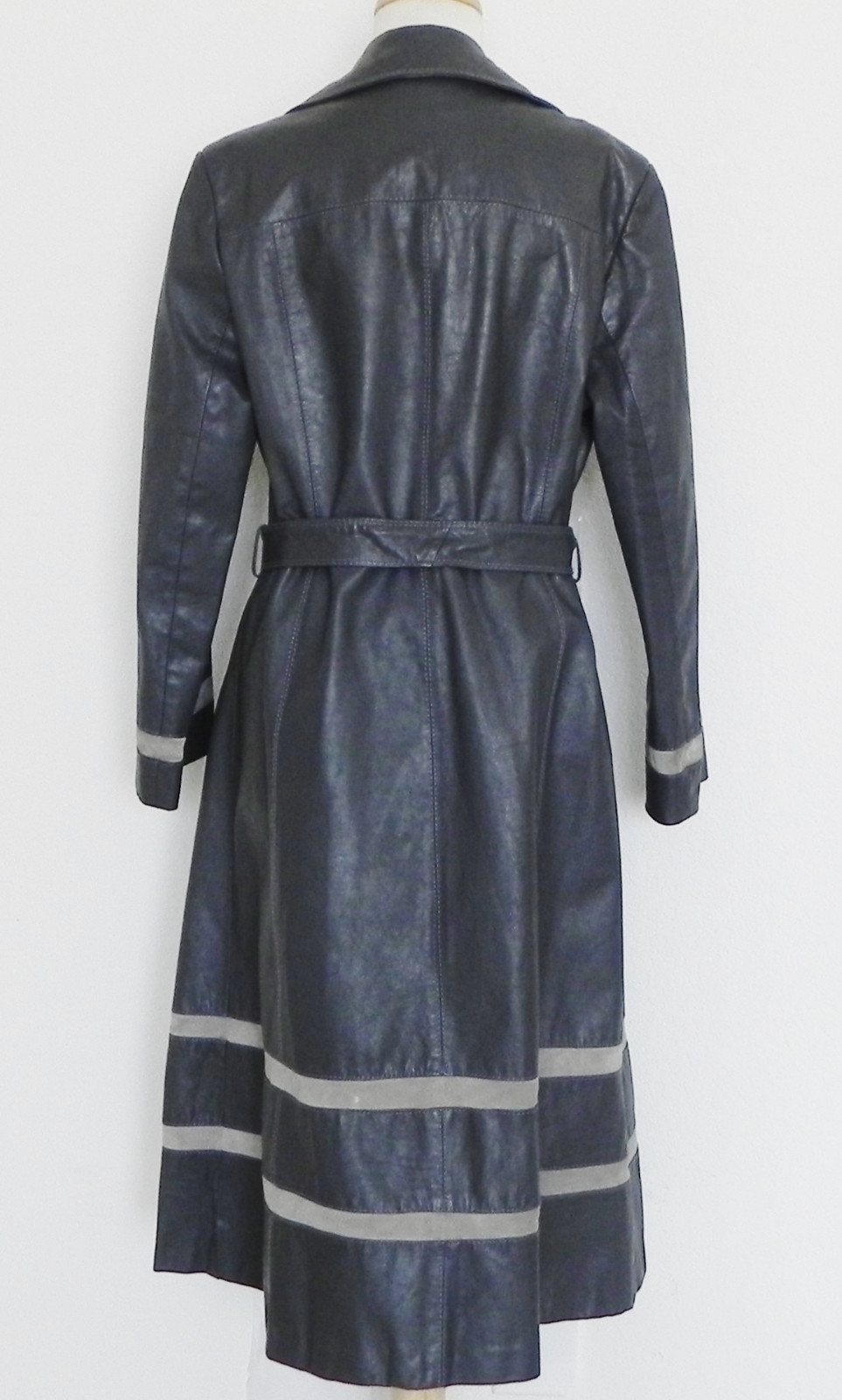 The Tannery Montgomery Ward Leather Overcoat Pockets Gray Midi Belted Size M