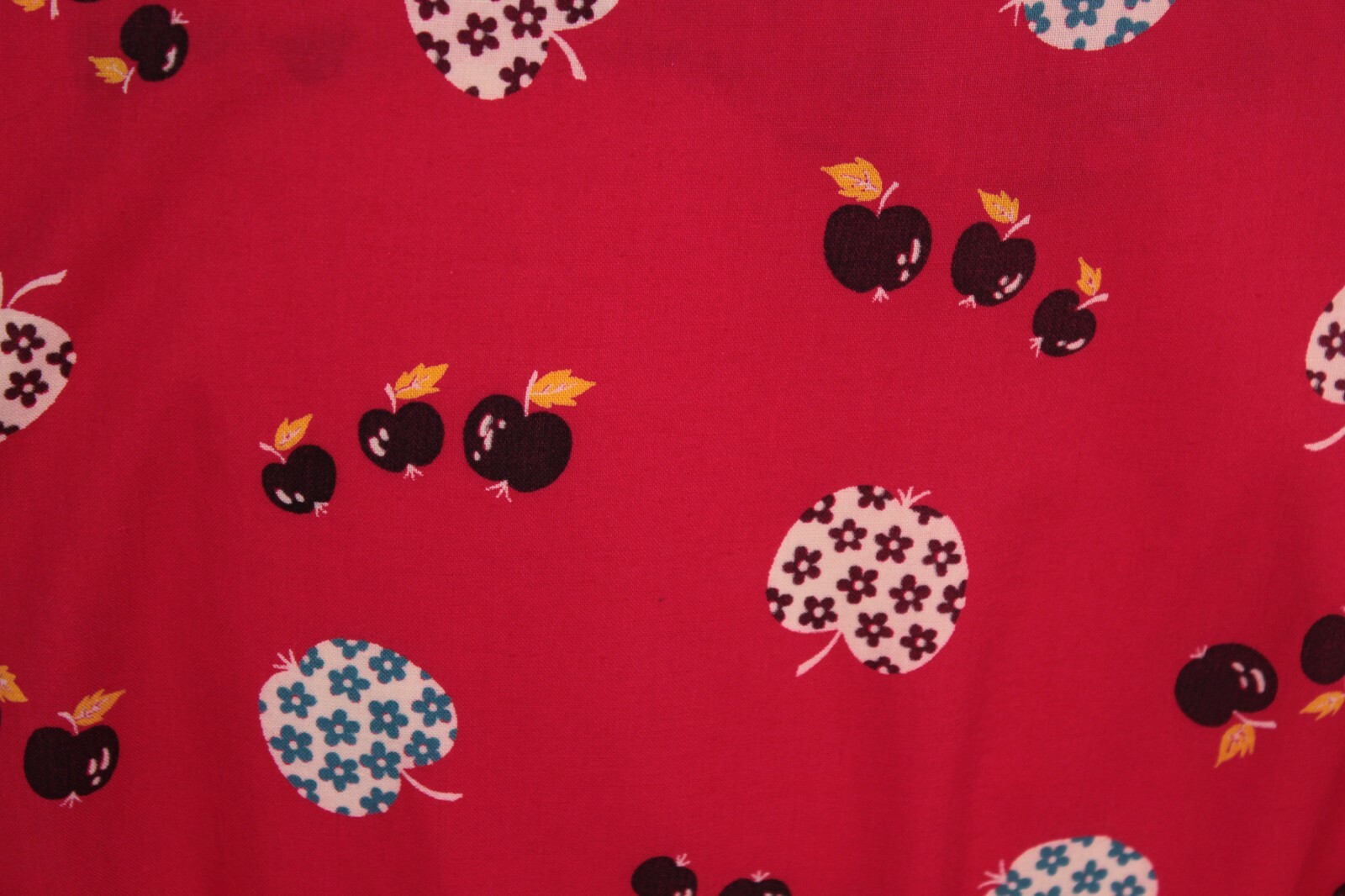 VTG Womens 50s Novelty Red Apple Print Wrap Dress Sz M 1950s Don-About Nelly Don