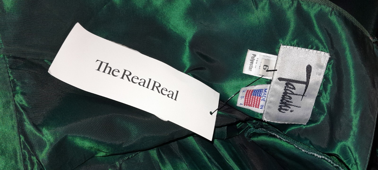 Vtg 80s Emerald Green TADASHI Pleated RUFFLE Wiggle Tafffeta Party Prom Dress S