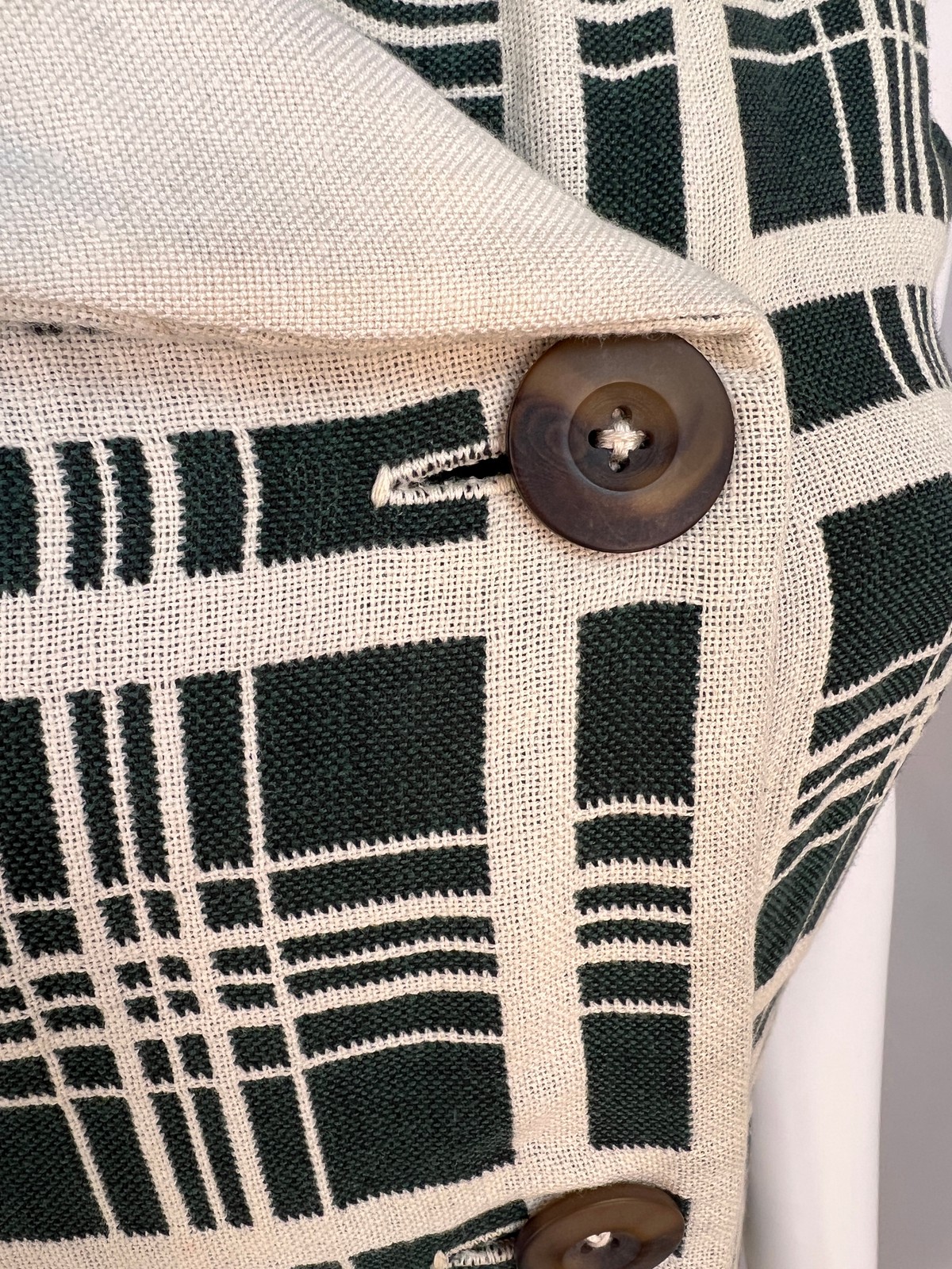 Vintage 60s Mod Style Forest Green and Cream Windowpane Plaid Shift Dress, S/M