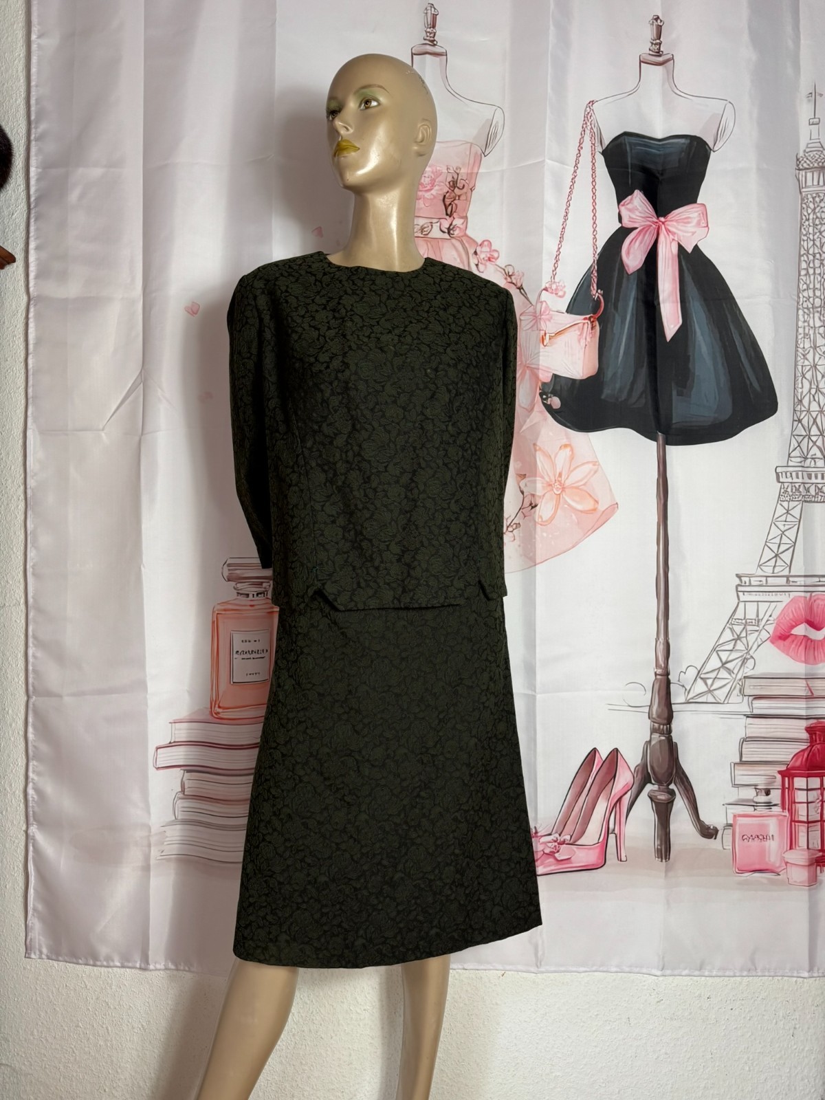Vintage Costume 60s Cloque Jacquard Brocade Roses Cocktail Size 40/42 Couture