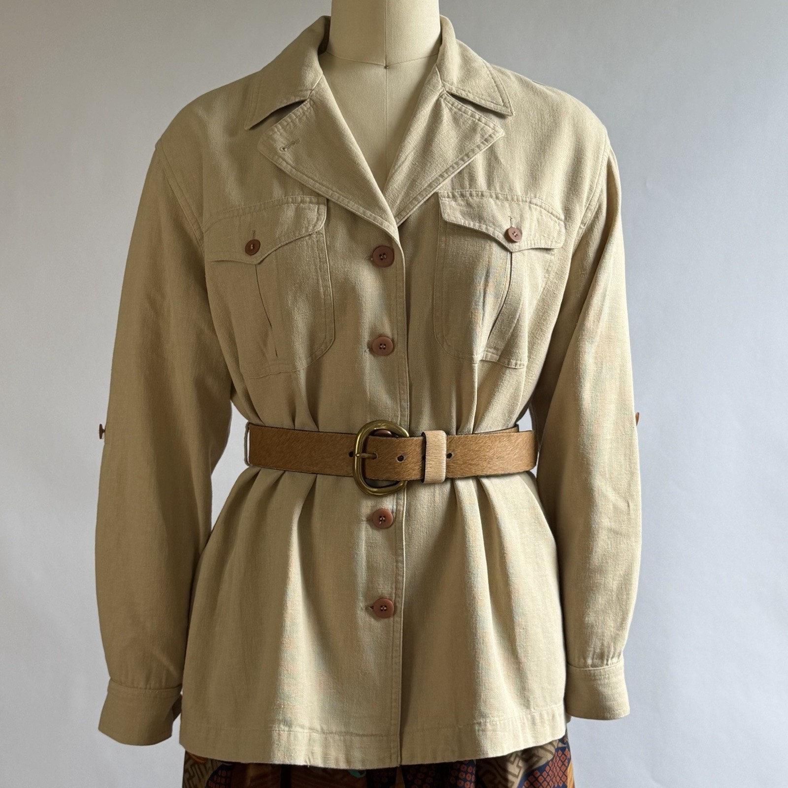 Vintage 80s Lizsport Cotton Linen Jacket Oversized S