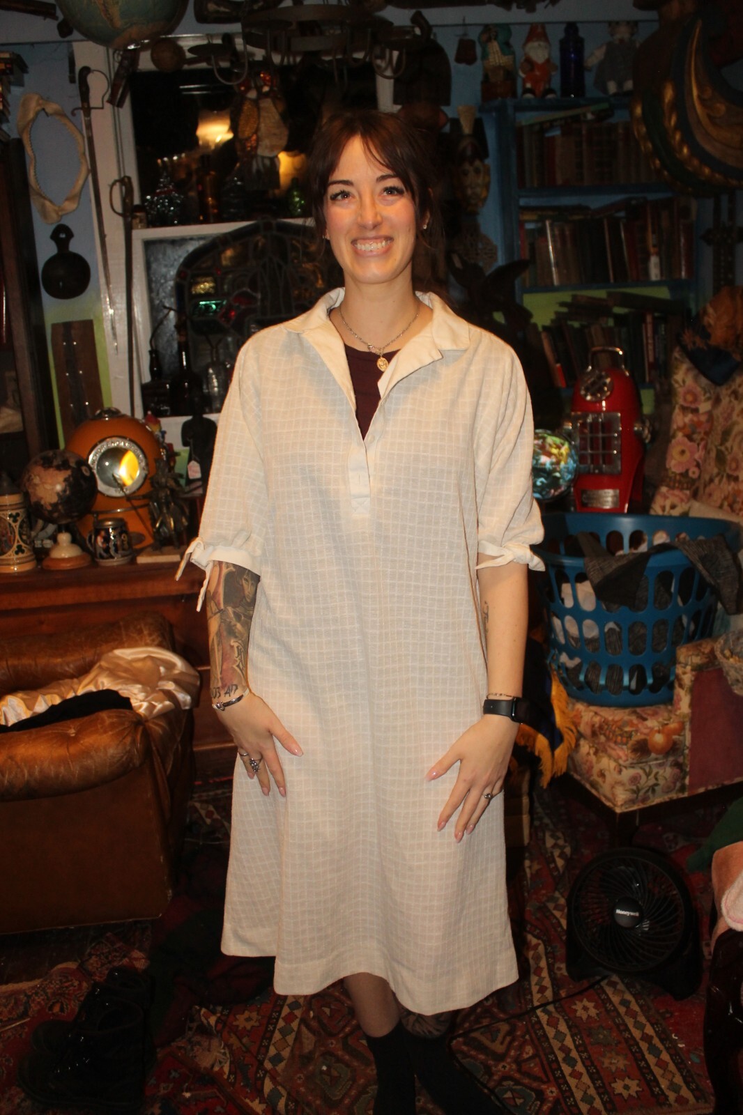 Vintage Forever Young Ecru Nightgown Night Shirt Approx Large