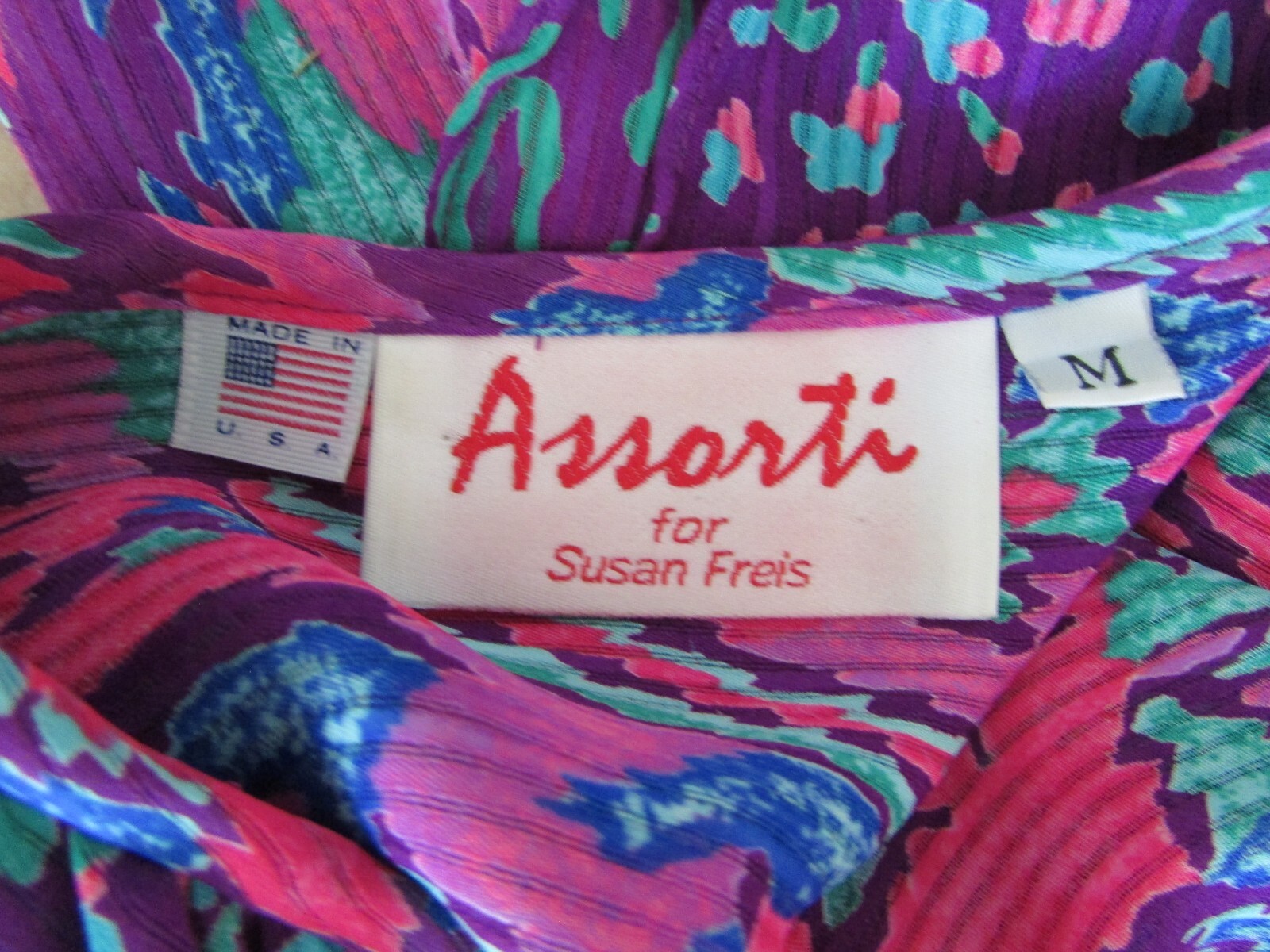 VTG Susan Freis Pink & Purple Leopard Ikat Dress Sz M