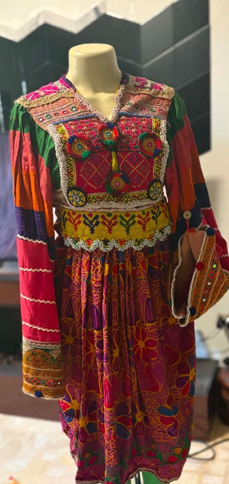 Vintage Afghan Kuchi Tribal Dress Hand Embroidered Mirror Work Boho Ethnic Nomad