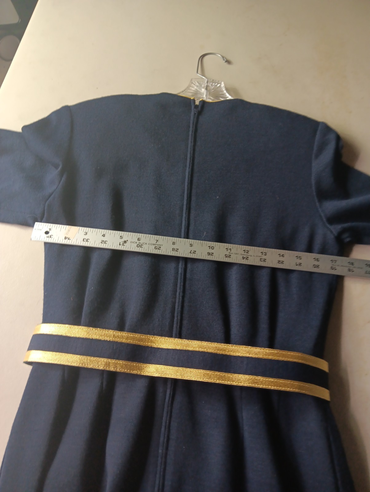 Vintage CIAO Ltd Navy Blue Wool Knit Dress Sz 8 Shoulder Pads Pockets 1970s