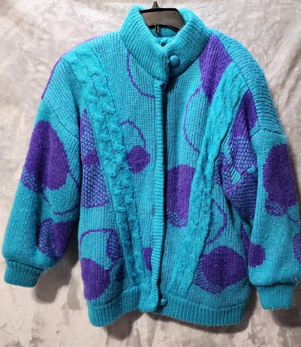 Fleet Street Knit Sweater Jacket Women’s M Teal/Purple Heavy Vintage 80s