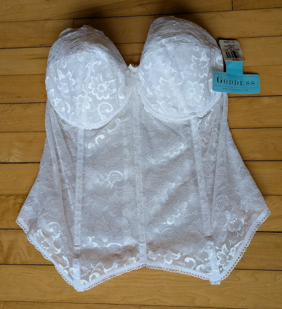 Goddess Vtg White Floral Lace Longline Strapless Garter Corset Bustier 36DDD
