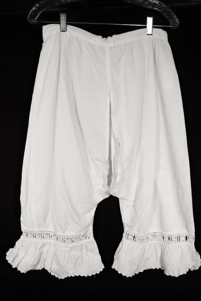 Antique French Victorian White Cotton Bloomers 28″ Waist Excellent Condition