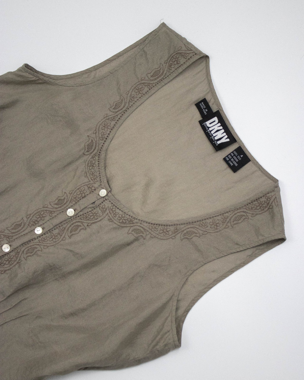 Vintage 1990s Donna Karan DKNY Silk Embroidered Top / S