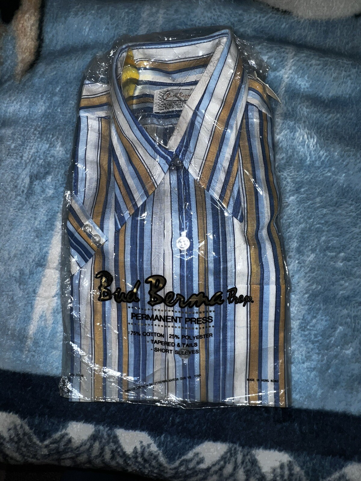 Vintage 1970s Bud Burma Prep. Striped Button Down Short Sleeve Top Size 16 New