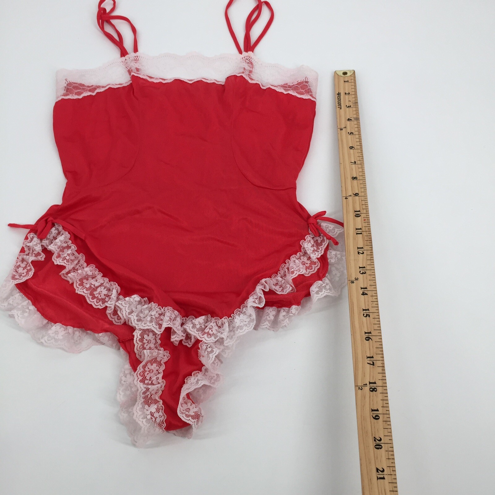Vintage 1960s Jennifer Dale Lingerie Teddy Size 5 Small Red White Romper Pinup S