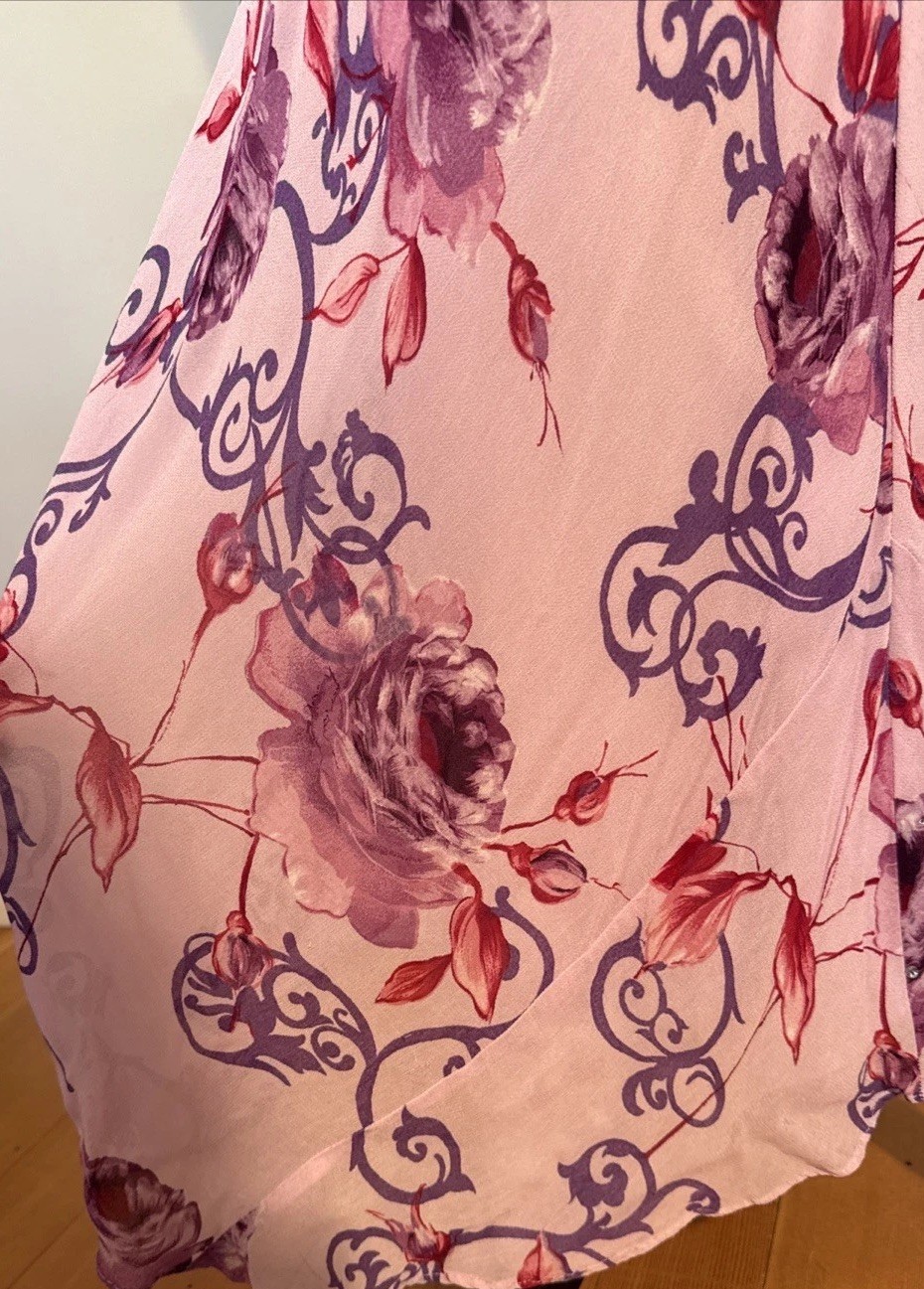 Vintage Y2K Floral Slip Dress Bias Cut Cowl Neckline Beading Best Fit M