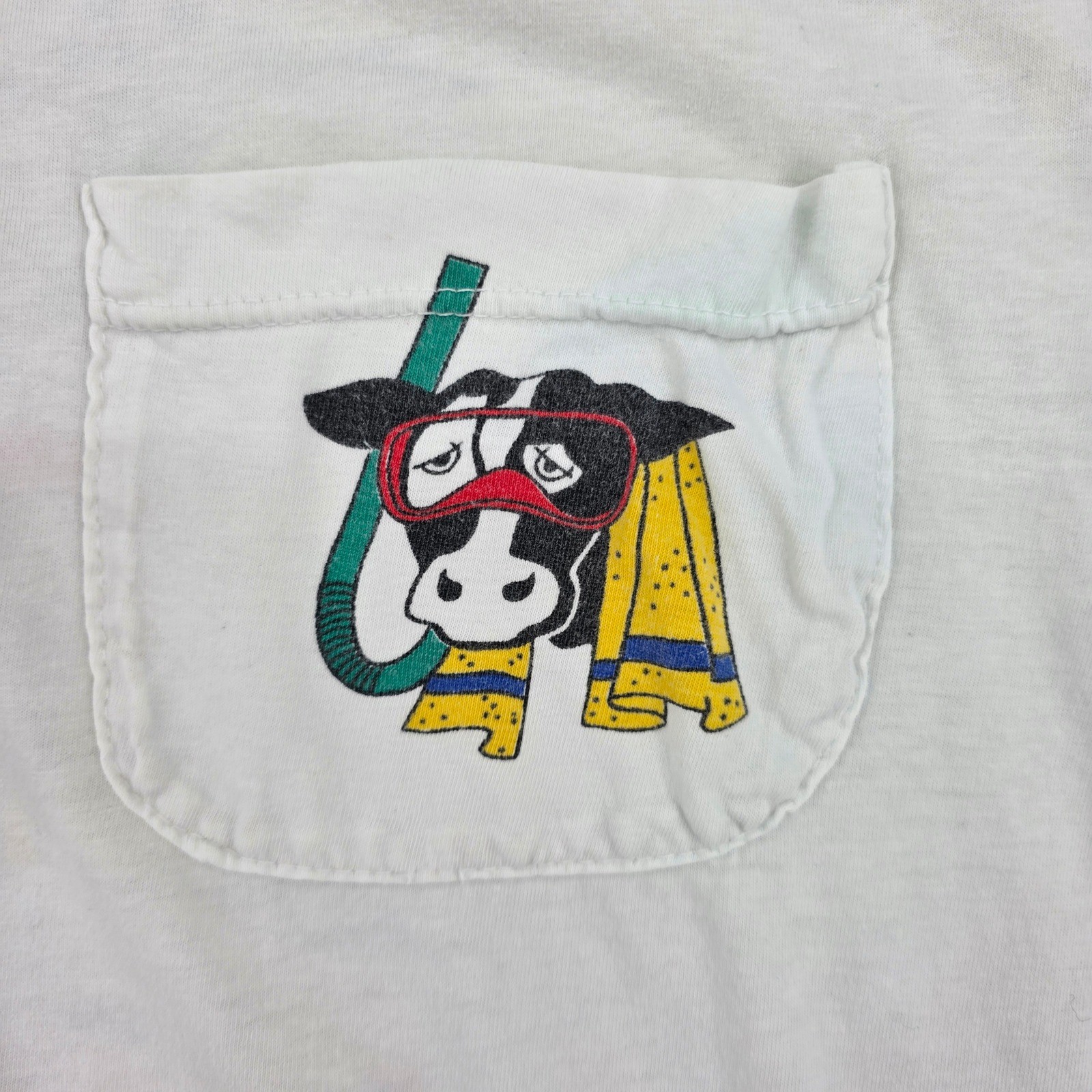 Vintage Nap Snorkeling Cow Nightshirt White Graphic Sleep Shirt Short Sleeve L
