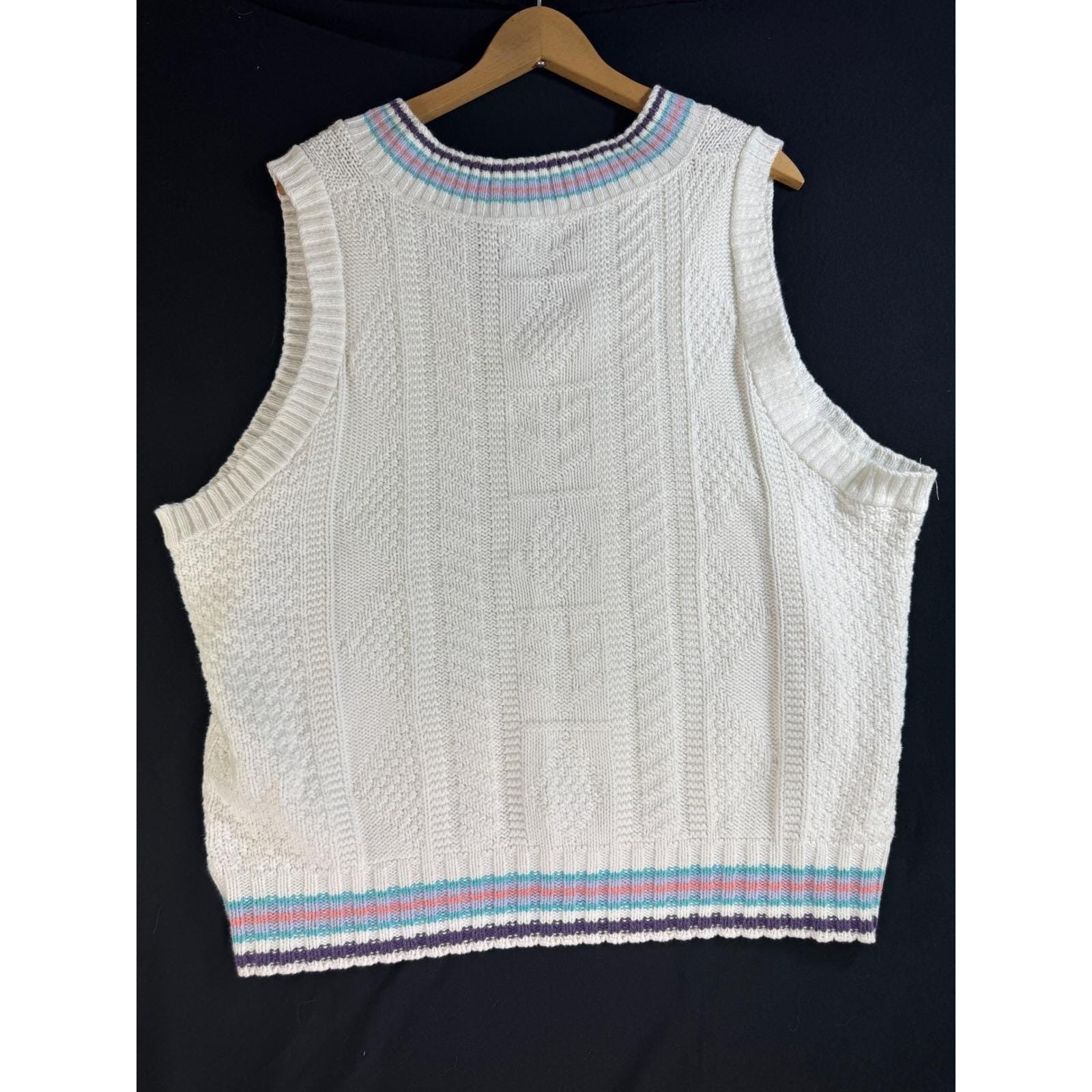 Vintage Coastal Golf Tennis Sweater Vest Cable Knit Pastel Trim USA M