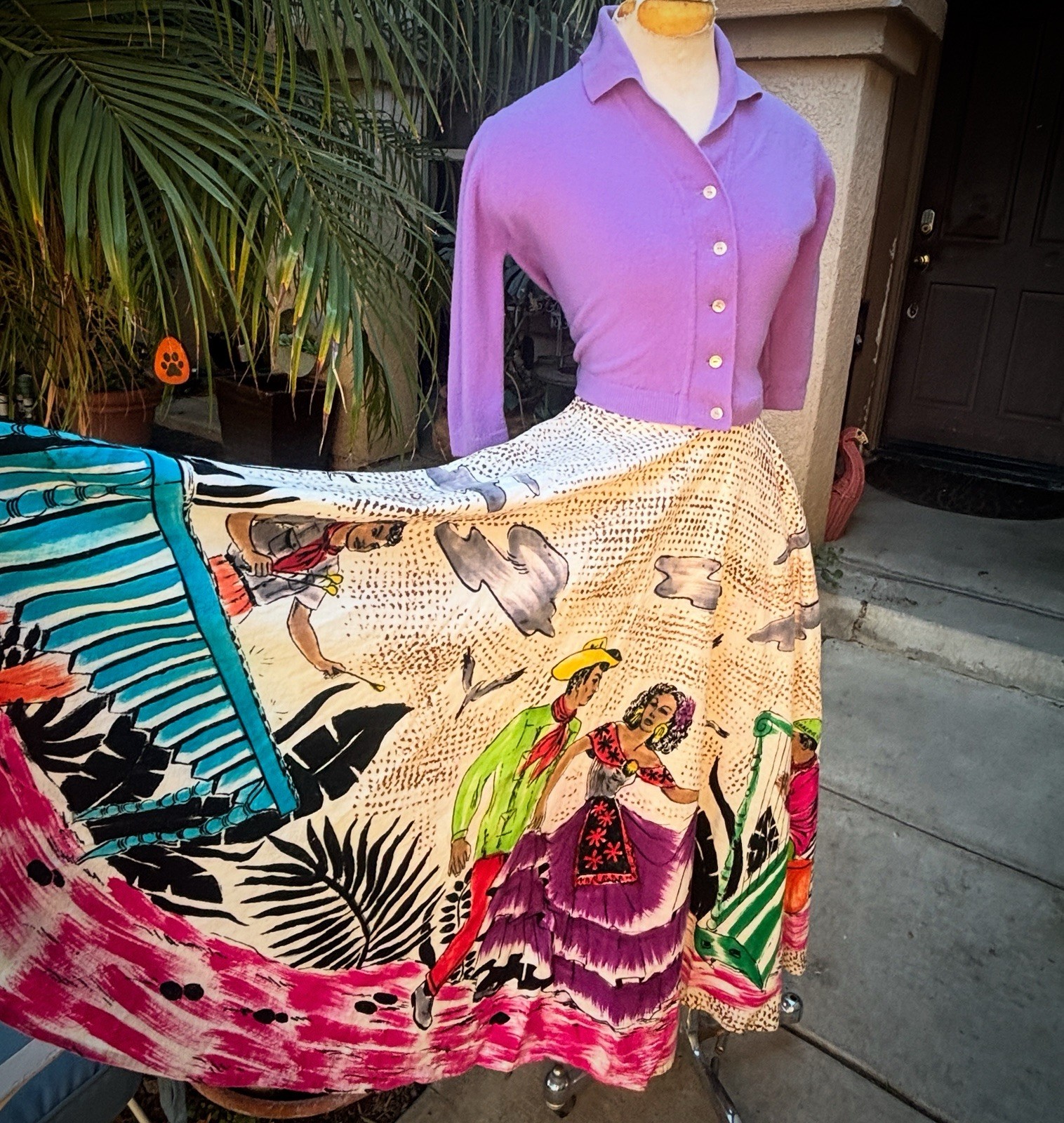 1950s Mexican Folk Wrap Skirt Full Circle Hand Painted