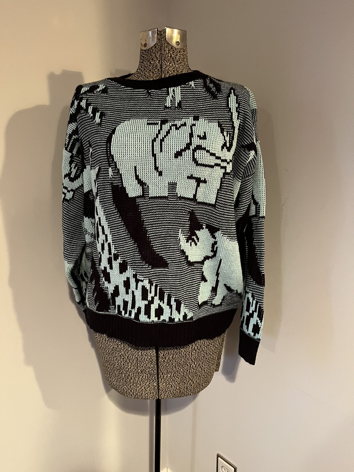 Vtg 80s/90s Ugly Christmas Sweater Arielle Blue Elephant Giraffe Hippo Grandma