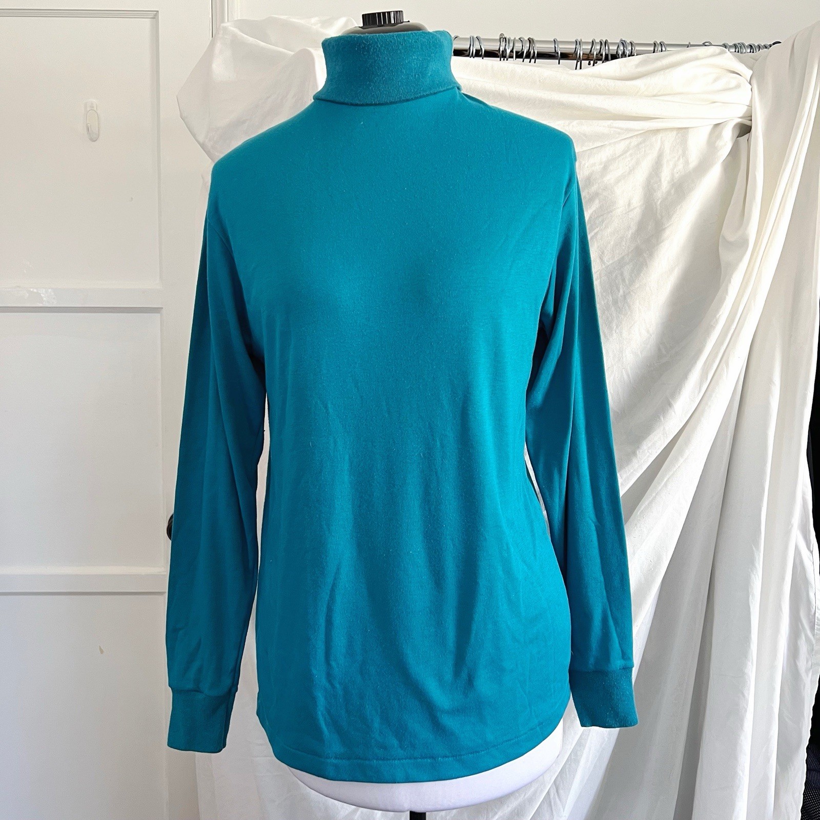 Vintage Plus Size Charleston Bay Teal Turtleneck Shirt 50/50 Cotton Poly XL