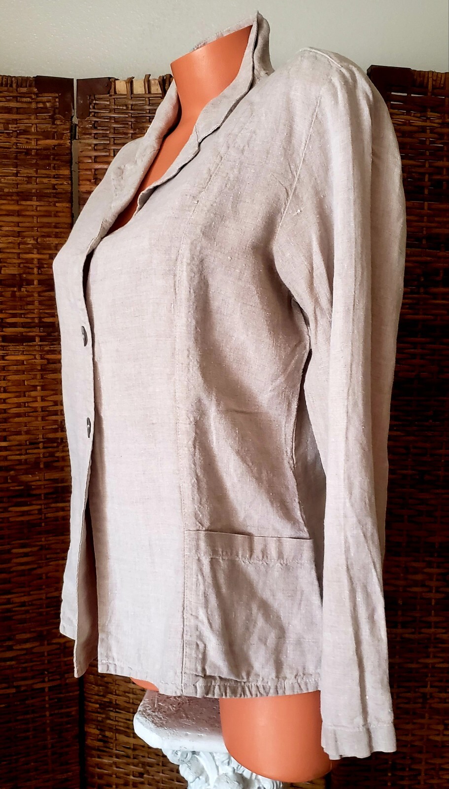 Via Vai Linen Shell Button Up Secretary Office Blouse Top Shirt Blazer Sz L