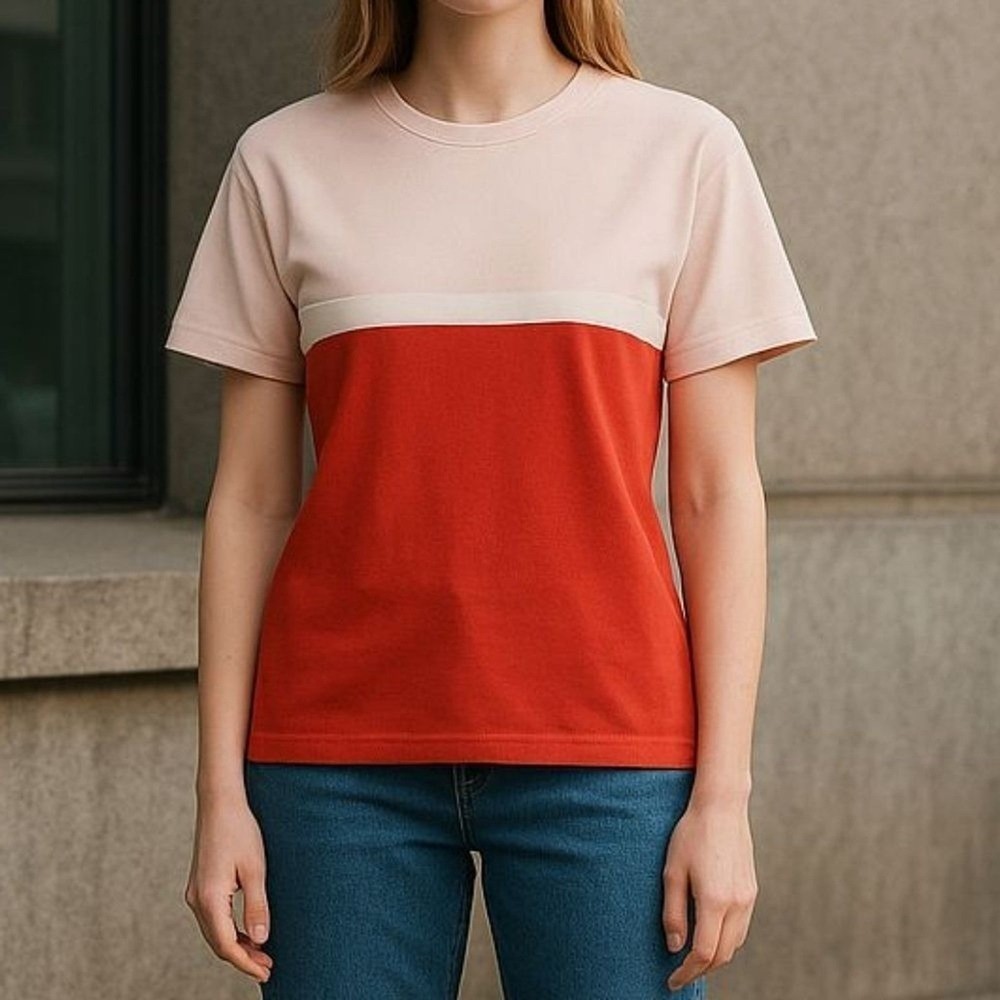 Stitches In Time Knit Top Women Large Pink Orange Colorblock Retro Mod soft girl