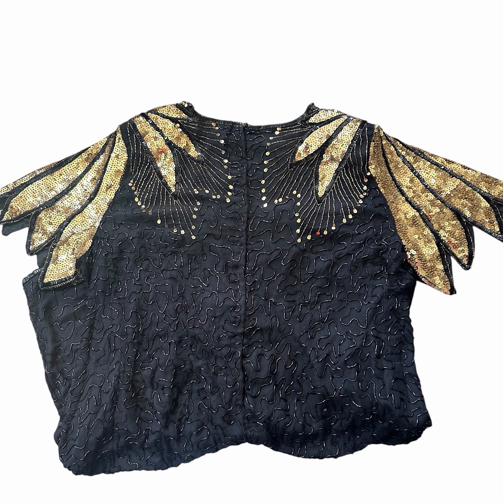 VTG 80s 90s Silk Beaded Sequin Dress Art Deco Gatsby 26W Kazar Style