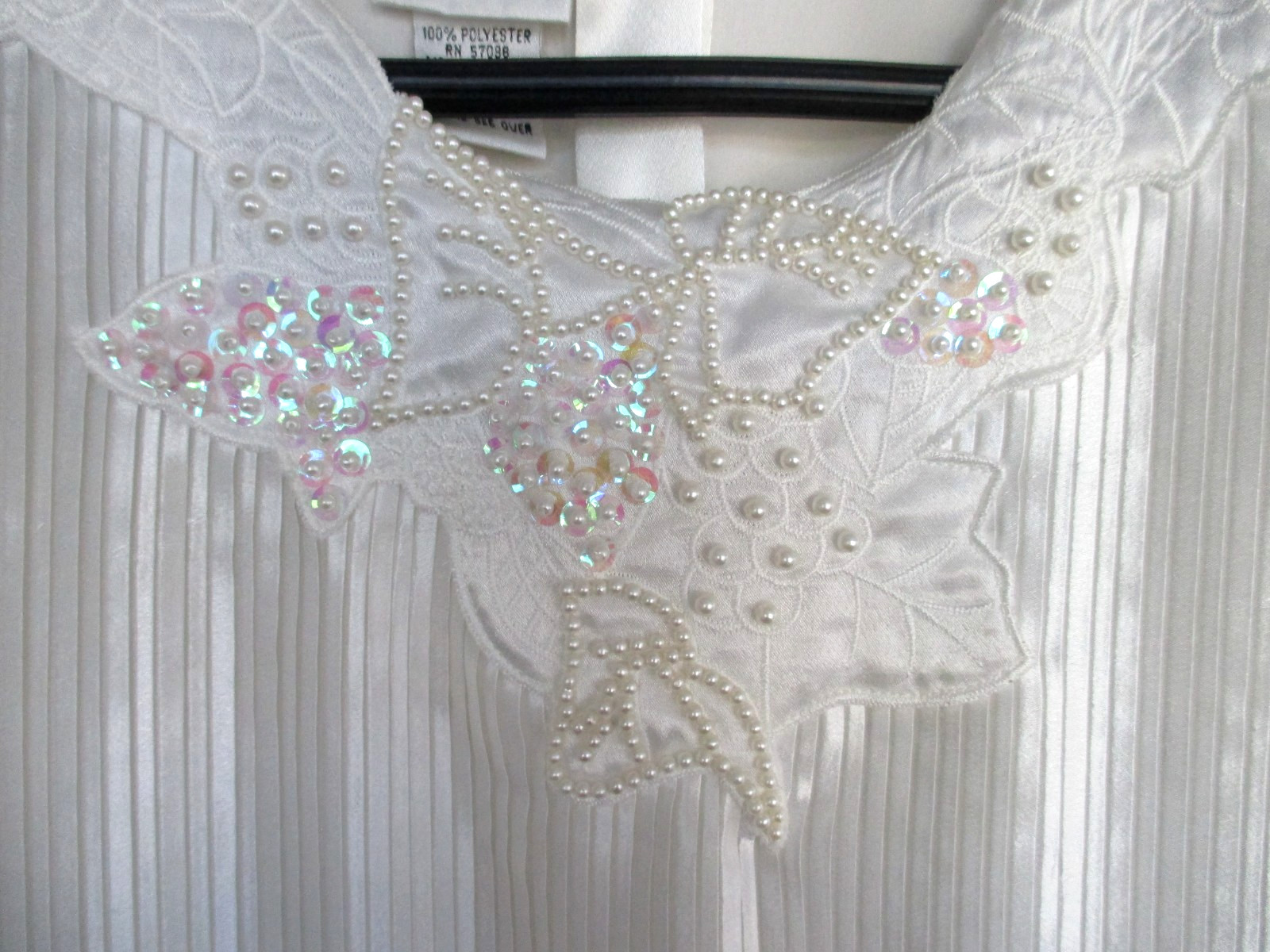 Nicola Blouse Size 14 White Pleated Front Beaded Neckline Vintage Polyester