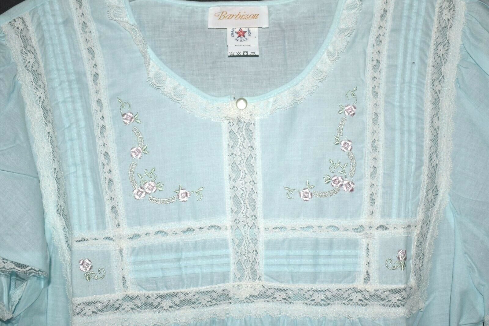 Vintage BARBIZON Nina Night Gown Blue 100% CottonEmbroidered sz M UNWORN