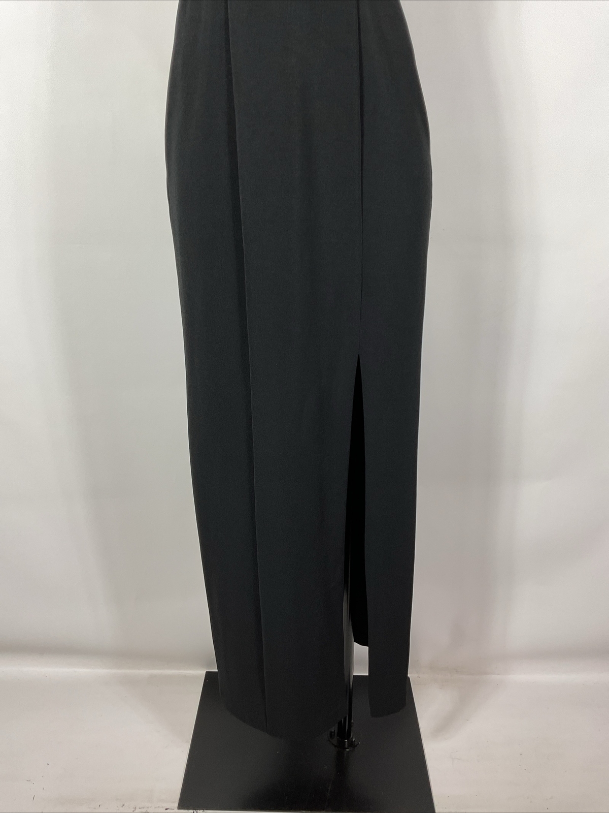 Vintage 90s y2k Black Illusion Caged Neck Backless Button Back Prom Dress 3/4