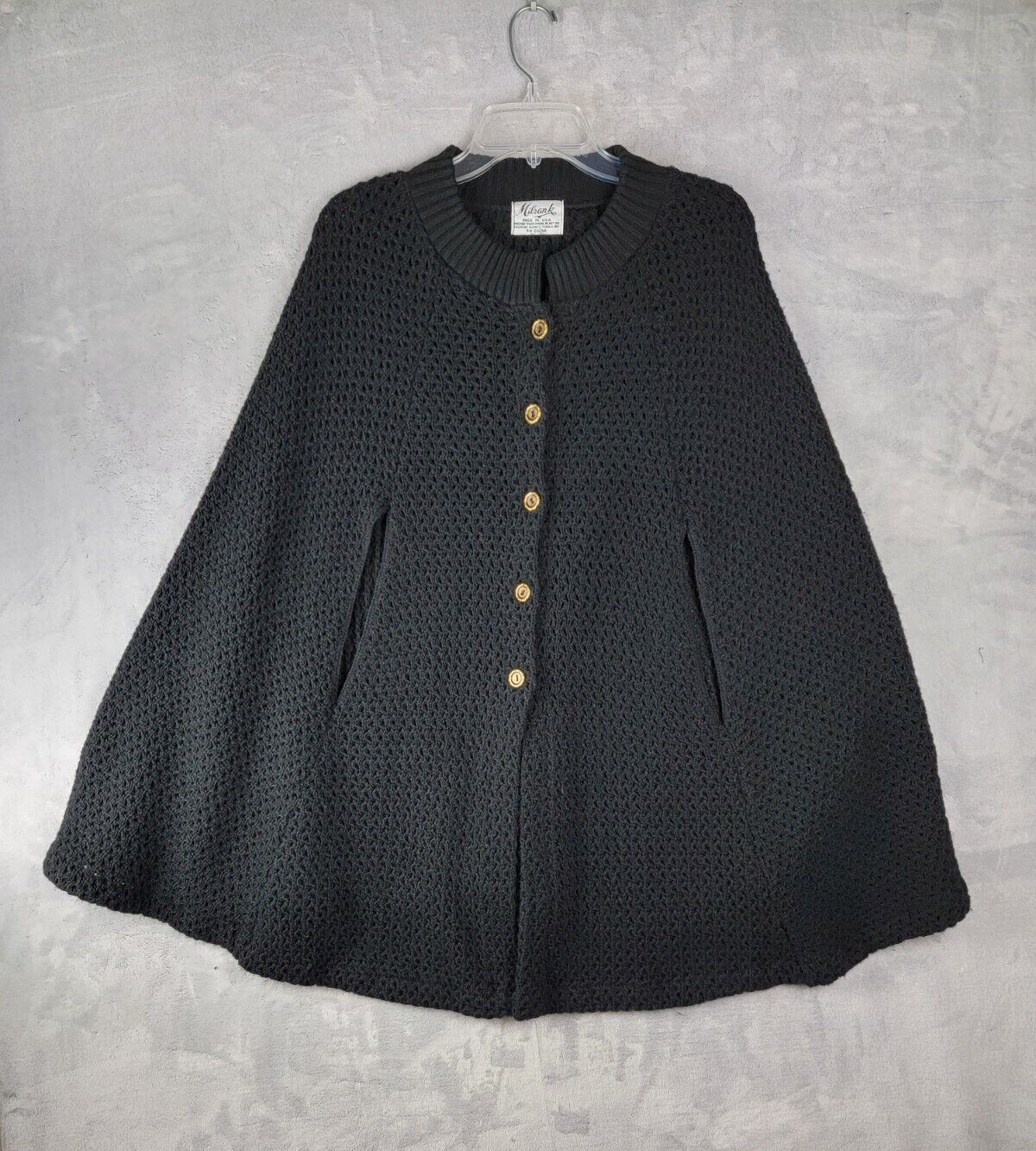 Vintage Milrank Boho Sweater Womens Large Black 70s Era Crochet Knit Poncho