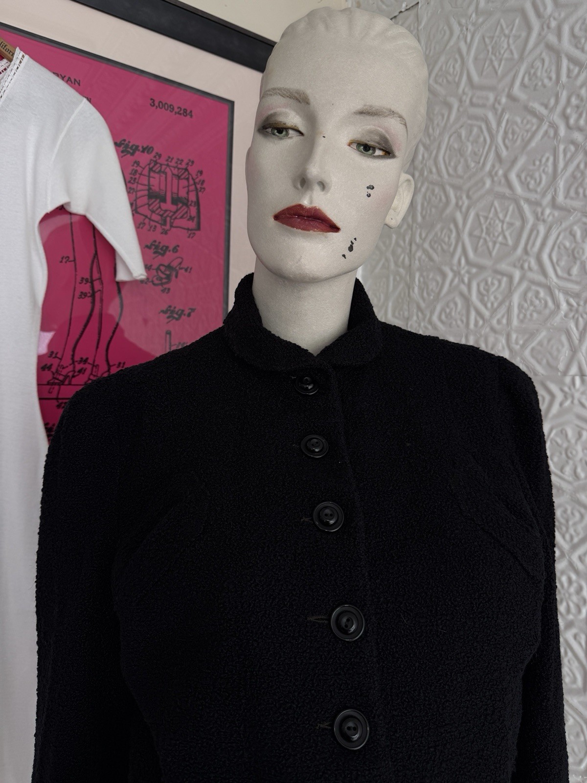 Vintage 1940s women’s black wool boucle jacket-Tailored gothic vamp Antique Fall