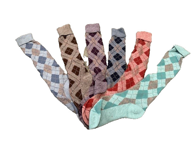 VTG 80s Argyle Sample Set NOS Mis Matched 6 pcs Red Brown Grey Blue Socks knee