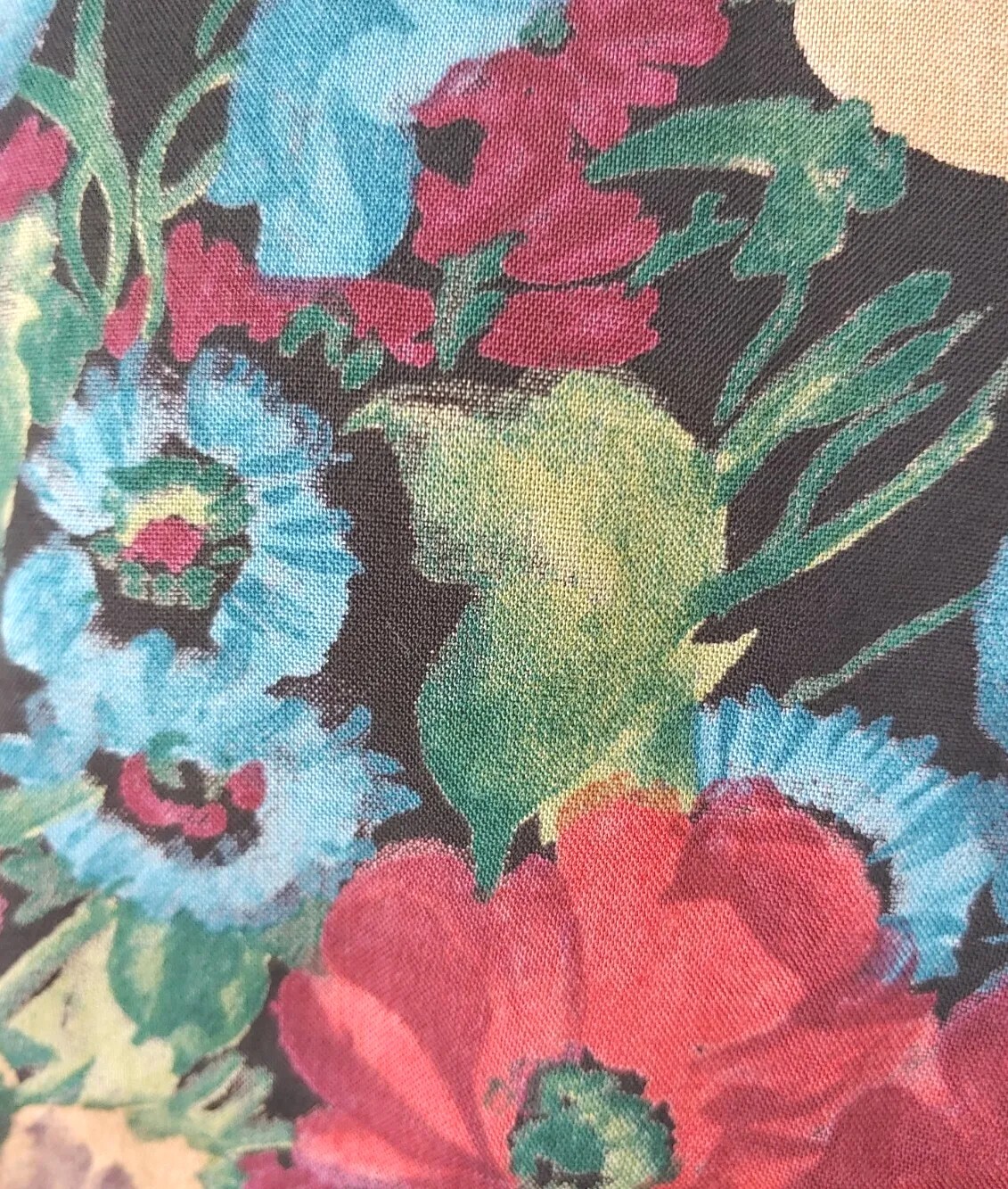 Vintage Wrapper Red/Blue/Tan Floral Tank Top/Sleeveless Top 40″ Bust Sz L?