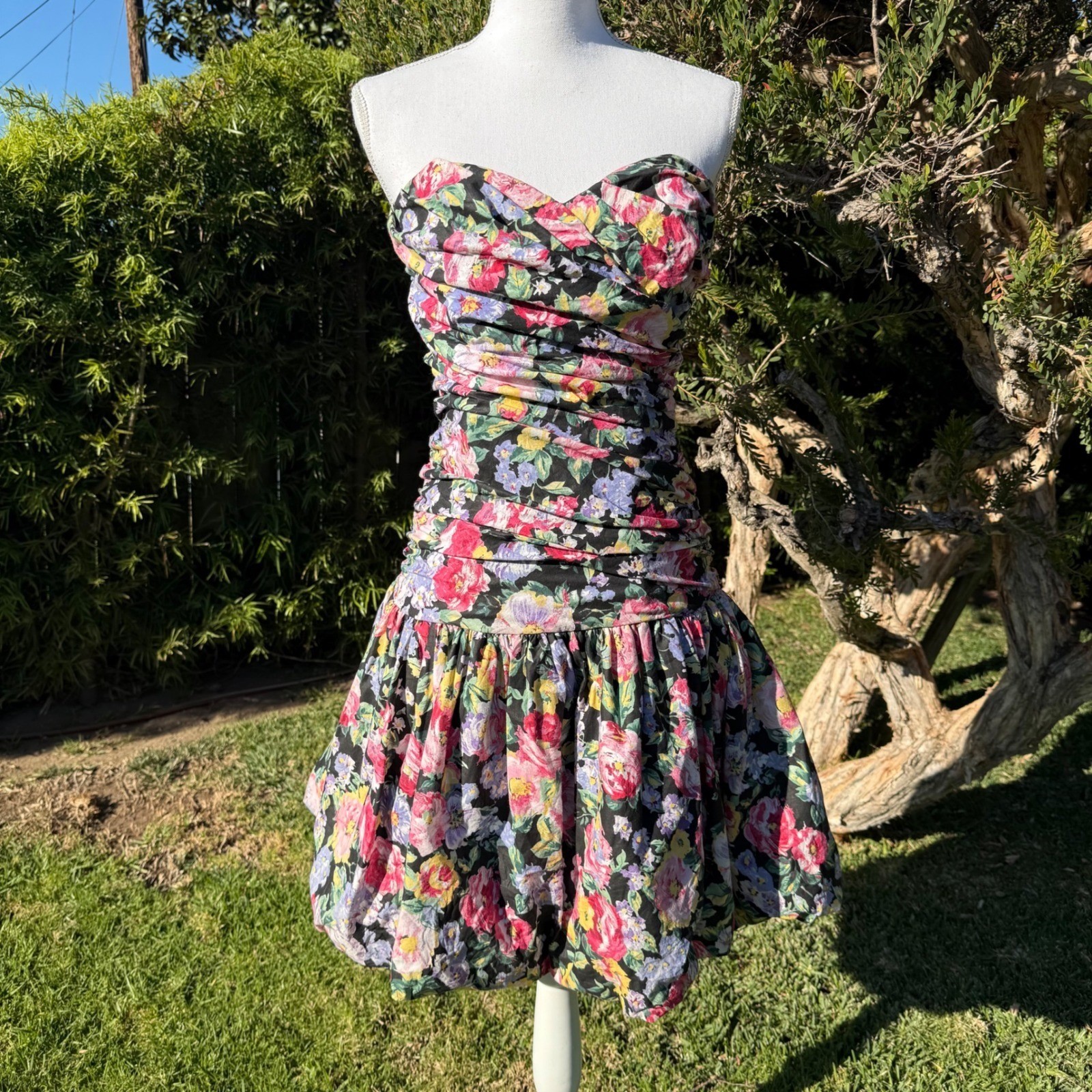 Vintage Positively Ellyn Strapless Floral Ruched Bubble Hem Mini Dress Size 12