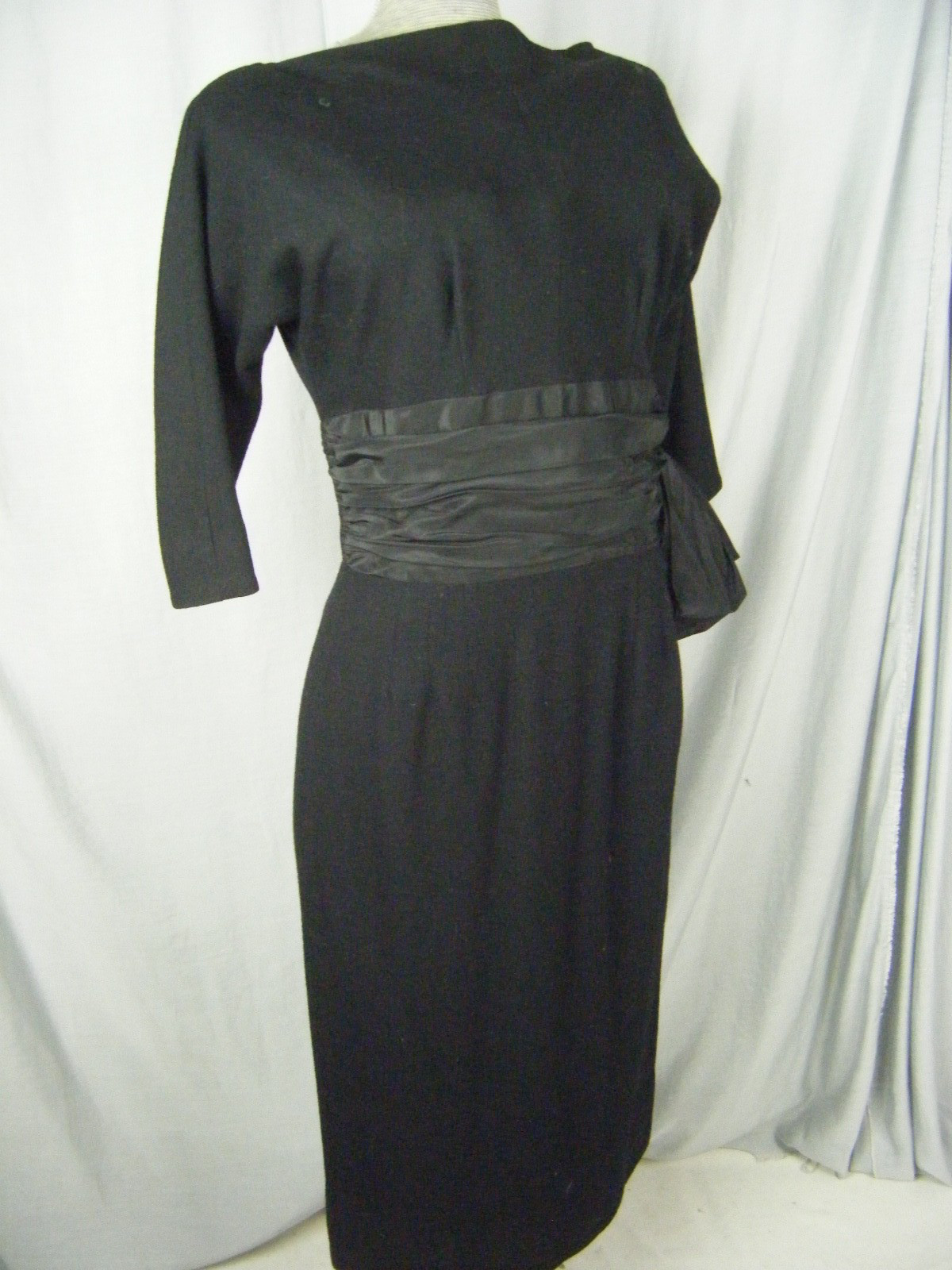 TAILORED JUNIORS Vtg 60s Black Woven Crepe Gathered Bow Dress-Bust 36/XS