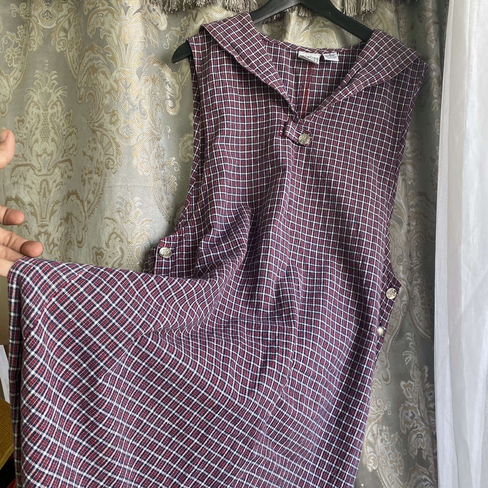 Carolina colours plaid jumper/ pinafore dress w sailor collar & buttons 16