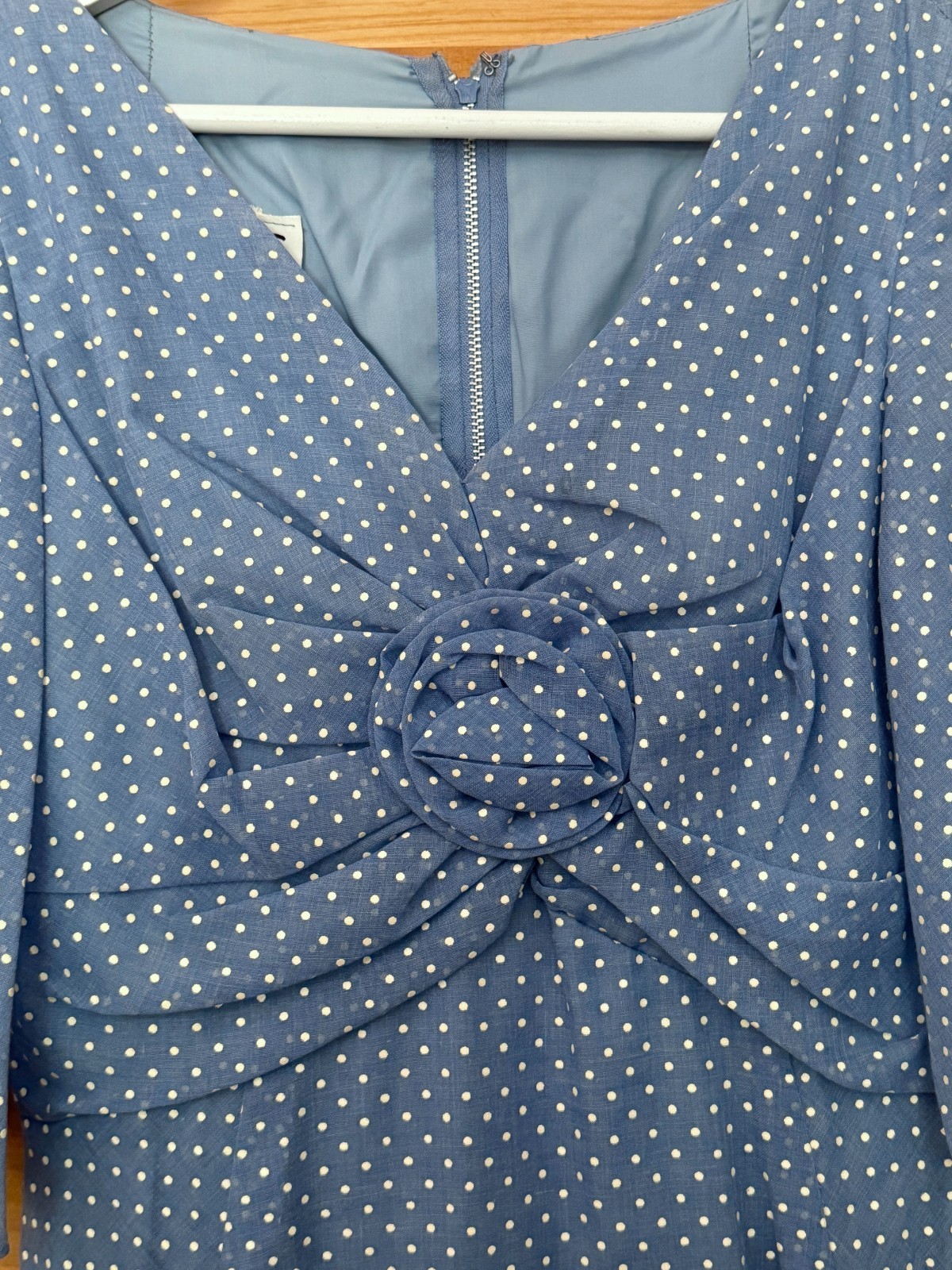 Vtg 1970s Miss Elliette Polka Dot Rosette Semi Sheer Sleeve A Line Maxi Dress S