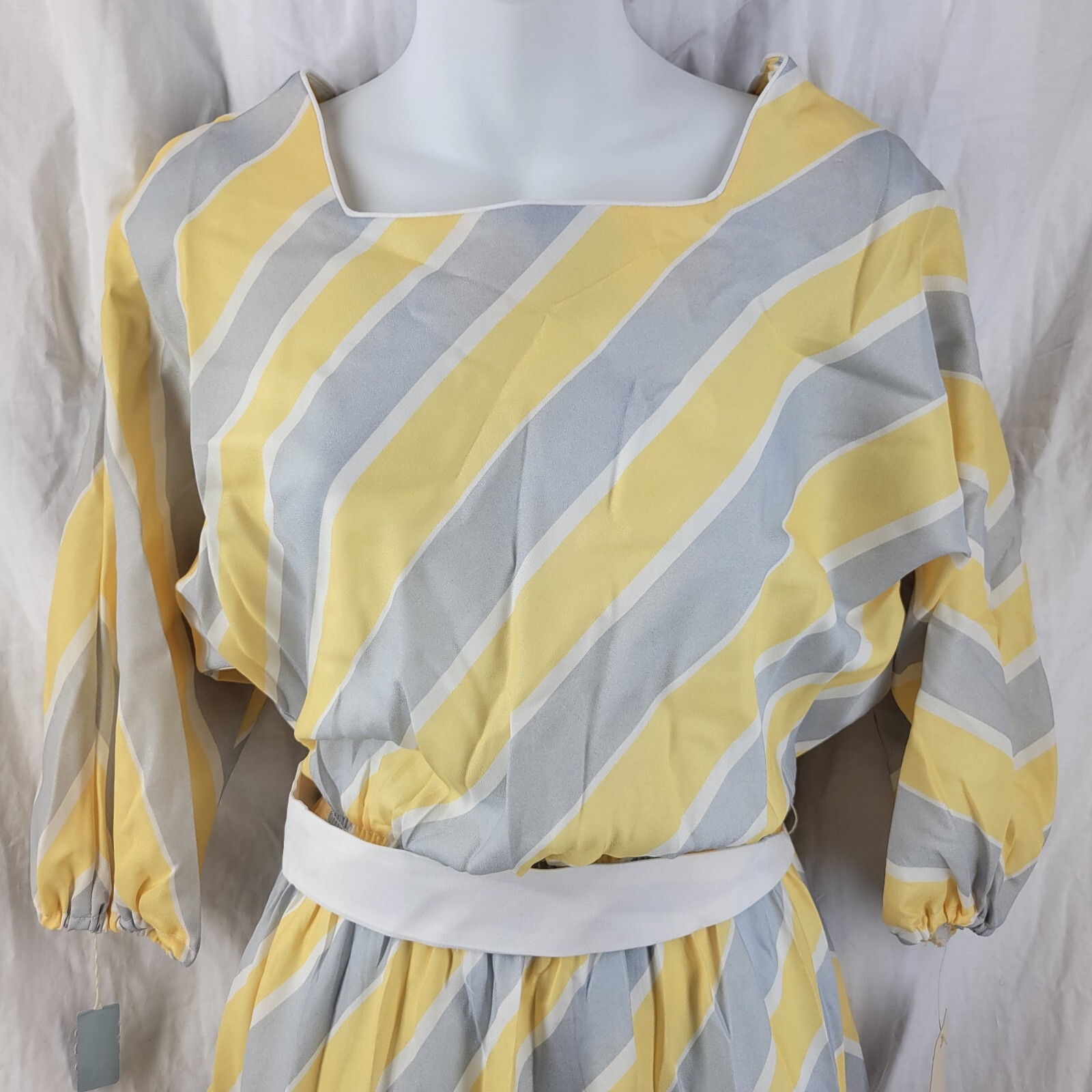 Vtg 1970s Jerell of Texas NOS NWT Yellow Gray Striped Belted Dress Size 9
